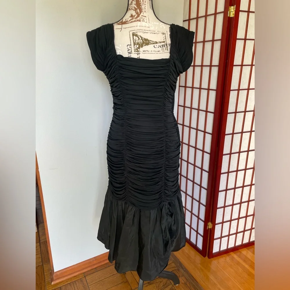 Black Ruched Cocktail Dress, Size S (4-6)